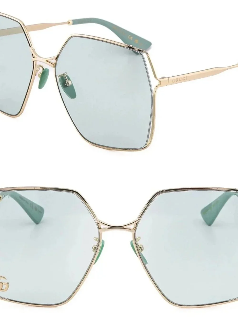 NEW Gucci GG0817S 003 Gold Green Oversized 100% Authentic Sunglasses